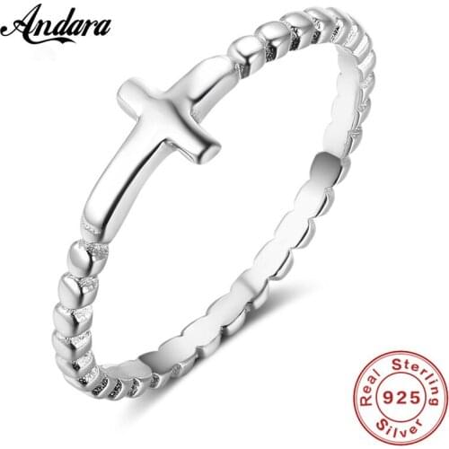 Brand Jewelry 100%925 Sterling Silver Ring Simple Cross 925 Silver Ring Girl Religious Jewelry