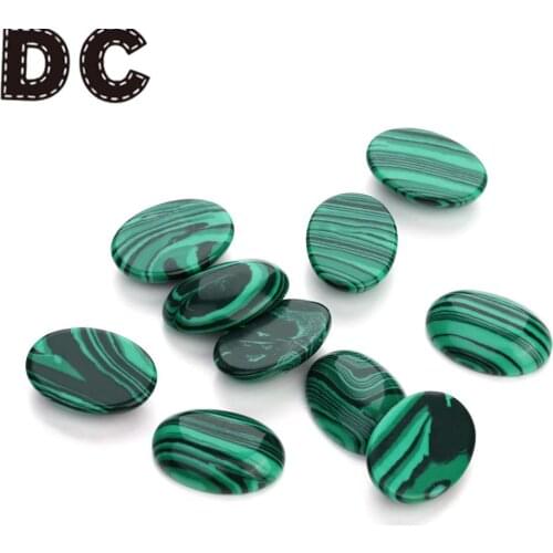 DC 10pcs/lot Natural Stone Cabochon Beads Oval Malachite Stone Bead Dia 10x14/13x18/18x25mm DIY Necklace Earring JewelryMaking