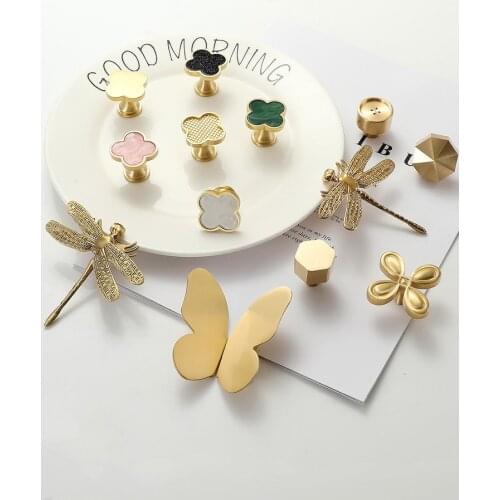 Four Leaf Clover shape/Butterfly/Dragonfly Light Luxury Wardrobe Handle Brass Nordic Furniture Cabinet Door Handle Drawer Pulls