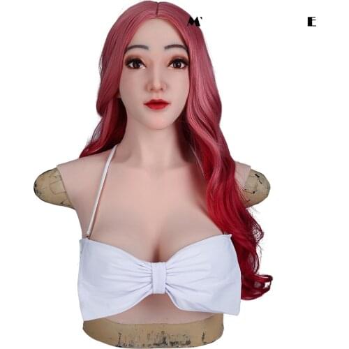 Claire-1G)Crossdress Full Head Realistic Silicone Girl Female Disguise Party Cosplay Transgender Mask With E Cup Breast Torso