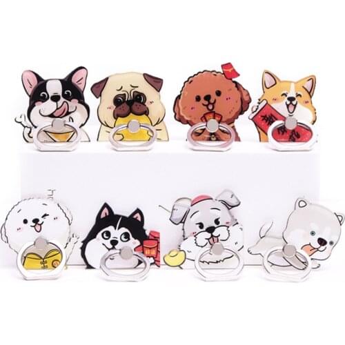 UVR Animal Mobile Phone Stand Holder Shepherd Dog Finger Ring Pug Husky Smart Phone Holder Stand For iPhone 11 Xiaomi All Phone