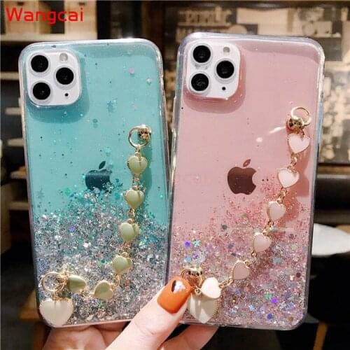 For Huawei Nova 7 SE Pro 7i Honor 9A 30 Pro 30s Phone Case Glitter Bling Epoxy Loving Heart Bracelet Clear Soft Cover