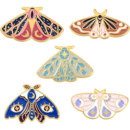 Moth Butterfly Enamel Pins Custom Moon Phase Brooch\ Bag Clothes Lapel Pin Gothic Badge Jewelry Gift