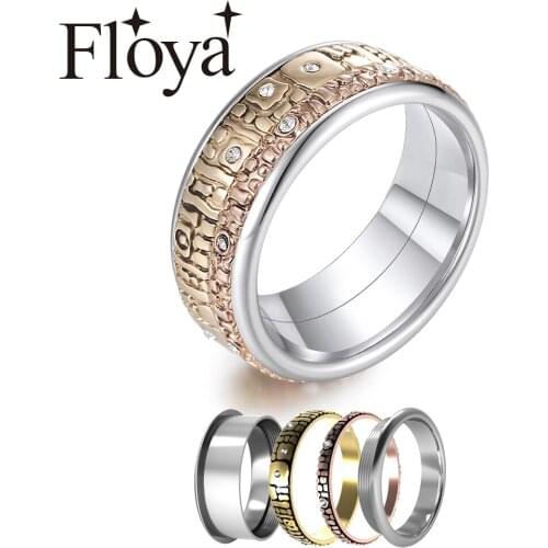 Floya Vintage Rings Gold 8mm Stainless Steel Arctic Symphony Interchangeable Combination Layers Rings Femme Bague