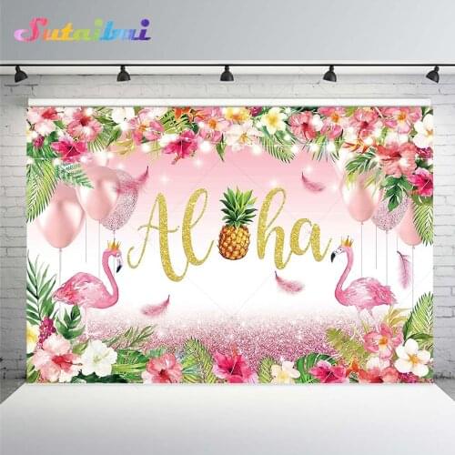 Summer Aloha Party Backdrop Pink Rose Flamingo Tropical Hawaii Floral Pineapple Photography Background Girl Birthday Decoration