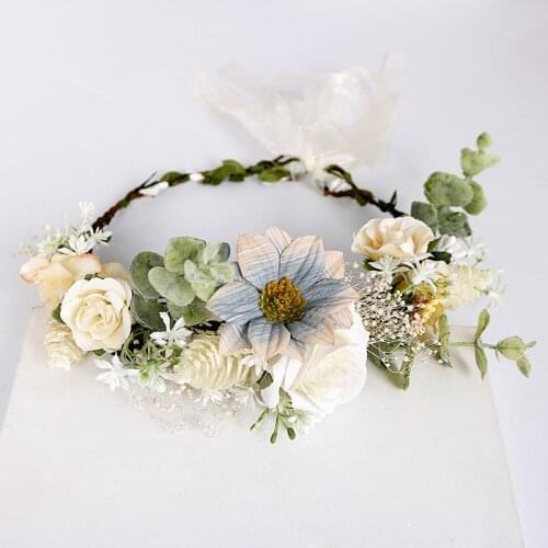 Garland White Rose Model Hair Bands MORI Series Simple Headband Bow Floral Headdress