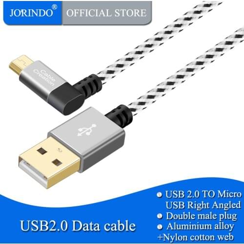 JORINDO Right Angle USB 2.0 Braided Cable, 90 Degree Vertical Right USB 2.0 A Male to Micro USB Male with Aluminium Case