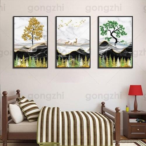 Pine Maple Natural Abstract Canvas Painting Wall Pictures for Living Room and Bedroom Nordic Decoration Art Posters