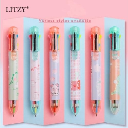 Kawaii Multicolored Ballpoint Pen 0.5 Mm Ball Point Pen 8 Color Refill Ink Writing Tools Stationary for School Office Supplies