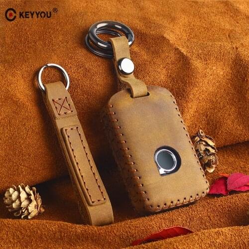 KEYYOU Car Key Bag Cover Genuine Leather Keychain Car Key Case For Volvo XC40 XC60 S90 XC90 V90 2017 2018 T5 T6 2015 2016 T8