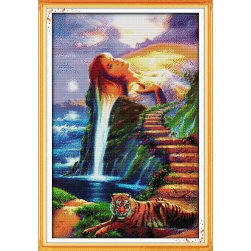Beauty and tiger home decor canvas people Cross Stitch kits 14ct white 11ct print embroidery DIY handmade needlework wall
