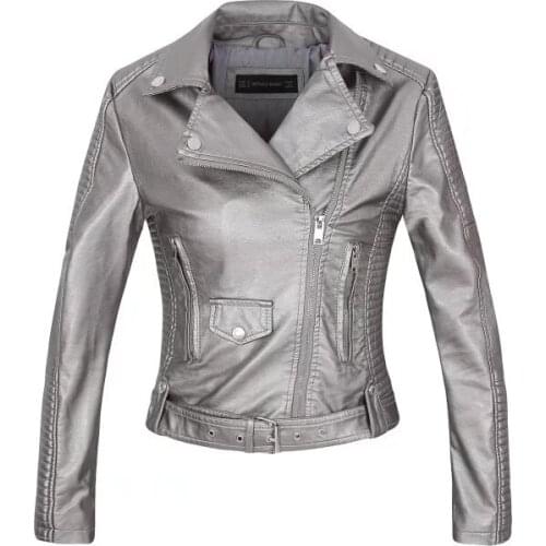 Faux leather PU Jacket Women Spring Autumn Fashion Motorcycle Jacket Black faux leather coats Outerwear coat HOT