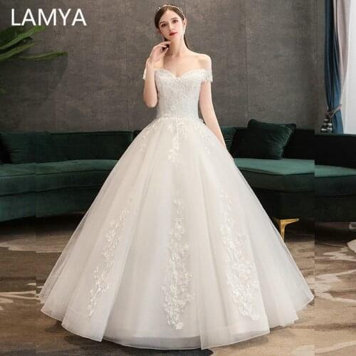 LAMYA New Appliques Wedding Dresses Vintage Customized Bridal Gowns Princess Elegant Vestido De Noiva Lace Up Ball Gown