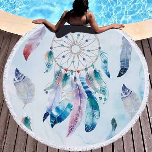 Dreamcatcher Tassel Mandala Tapestry Bohemian Round Beach Towel Bath towel Toalla Sunblock Blanket Yoga Mat Customizable