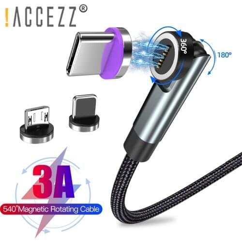 !ACCEZZ 540 Degree 3A Magnetic Cable Fast Charging Magnet Charger Micro USB Type C Cables For iPhone 12 11 Xiaomi Data Wire Cord