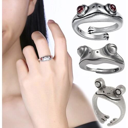 Frog Animal Rings For Women Lady Girl Cute Fashion Open Ring Vintage Silver Color Adjustable Jewelry Rings Creative Gifts