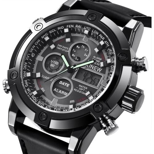 2018 Hot Brand XINEW Chronograph Quartz Digital Sports Watches Men Leather Military Army Waterproof Wristwatch Relogio Masculino