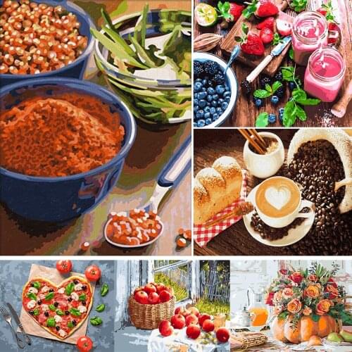 FSBCGT Kitchen Ingredients Fruit Food Oil Paint By Numbers Drawing On Canvas HandPainted Pictures By Number DIY Art Home Decor