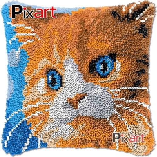 Latch Hook Cushion Cover Cat Face Mat Plush Crocheting Pillowcase Kits Chunky Yarn Needlework Knitted Carpet Rug Hobby & Crafts