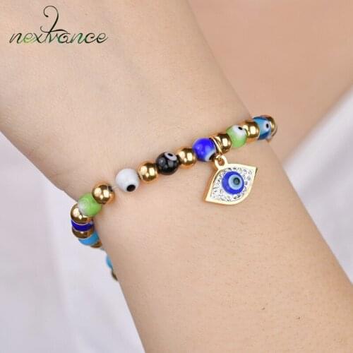 Nextvance Vintage Handmade Fatima Hamsa Bracelet Beads Elastic Evil Eye Bracelets Femme Jewelry Pulseras