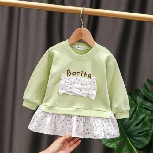New Kids Autumn Clothes Girls Long Sleeves Tops Candy Patch Flouncing Splicing Sweet T-shirt Children Outfits Sweatshirts 1-4Y