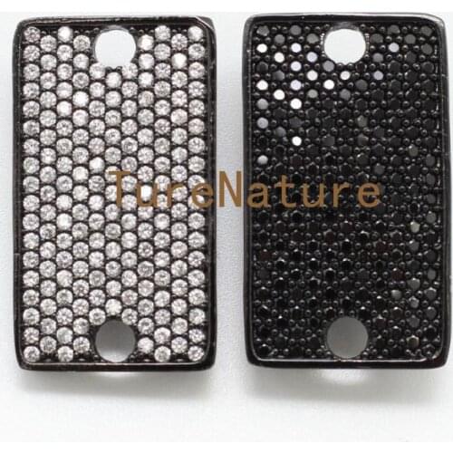 New Arrival Black And White Crystal CZ Zircon Rectangle Charm Double Bails Connectors DIY Making 14.8*25 mm PC4878