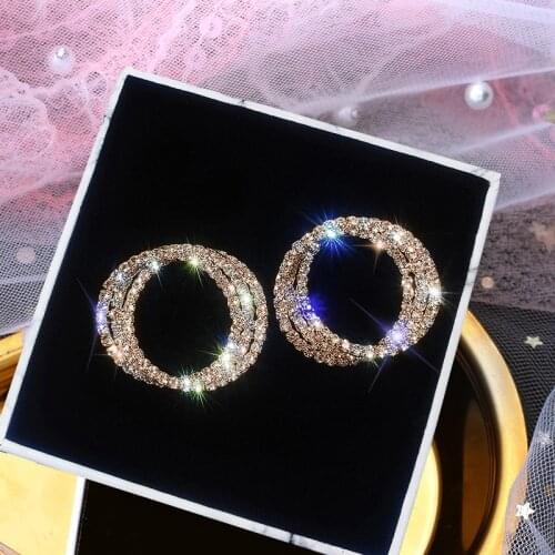 New Fashion Creative Round Earrings Women Rhinestone Long Marriage Crystal Earrings Party Earrings Jewelry Earrings Gifts