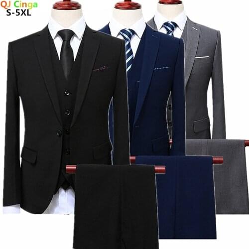 QJ CINGA New Men 's Suit Two Piece Black Navy Suits Men 2021 Brand Slim Fit Groom Wedding Suit Korean Jacket Pants Men Sets 5xl
