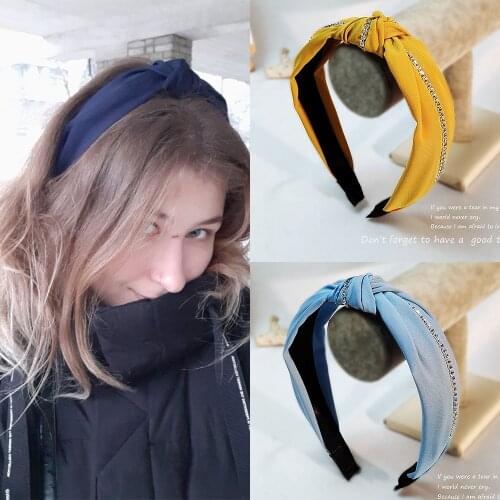 New shining Diamond Solid color Hair Hoop Women Thick cotton cloth Headband Knotted Hair Band ladies Hair Accessories FG530