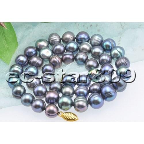 P6801 17" 10mm Peacock-Black Round Freshwater Pearl Necklace Choker