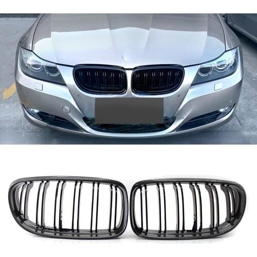 A Pair Car Front Bumper Grill For BMW E90 E91 3 Series 320i 325i 328i 330i 2009-2012 Carbon Fiber Look Front Kidney Grille