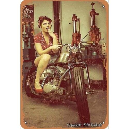 Sexy Lady On The Motorcycle 20X30 cm Retro Look Metal Decoration Painting Sign for Home Kitchen Bathroom Farm Garden Garage