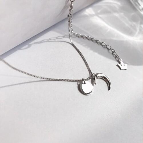 Simple 925 Silver Necklace Moon Star Pendant Short Clavicle Chokers Necklaces For Women Girl Choker Collar Party Jewelry