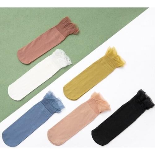 Transparent Lace Socks for Women Summer Ruffled Thin Ankle Sock Solid Color Japanese Fashion Lolita Girls Princess Kawaii Socks