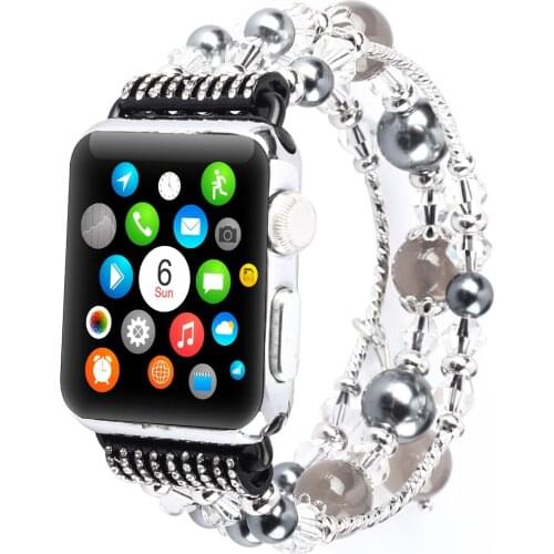 Watchband Agate Bead Metal Buckle Belt Stylish Watch Strap for Apple Watch SE Series 6 5 4 3 Band 44mm 40mm 42mm 38mm Wristband