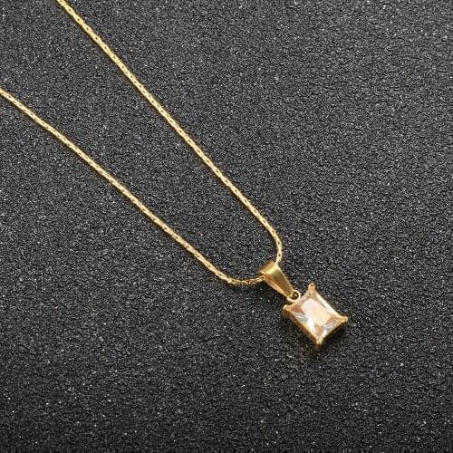 Luxury White Square CZ Zircon Necklace Women 18K Gold Plated Necklace For Stainless Steel Fashion Jewelry