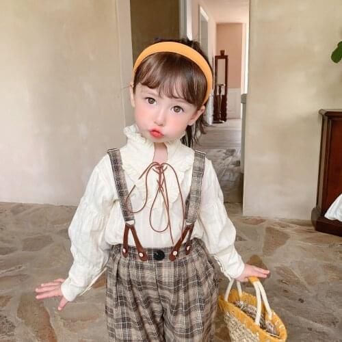 Girls' Flower Edge Collar Shirt French Vintage Shirt 2021 Autumn New Childrens Mori Girl Courtly Style Bubble Sleeve Top