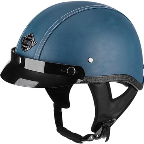 2021 New Handmade Pu Leather Retro Removeable Sun Visor Motorcyle Helmet Half Face Racing Vintage Summer Kids Scotter Casco Moto