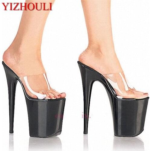Simple classic translucent Pumps sandals Peep Toe High Heel Platforms Pole Dance 20CM Platform Sandals Slip-On Dance Shoes