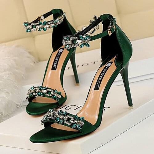 Bigtree Shoes Woman Heels Crystal Bridal Wedding Shoes Ladies Silk Elegant High Heel Shoes Stiletto Women Pumps Female Sandals