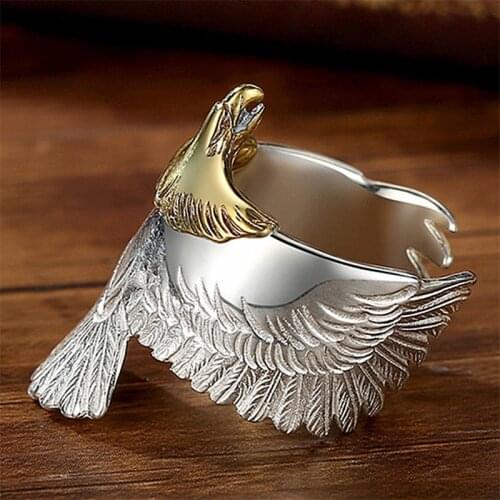 Vintage Flying Bird Animal Ring Punk Biker Big Wing Eagle Rings For Women Men Hip-hop Rock Ring