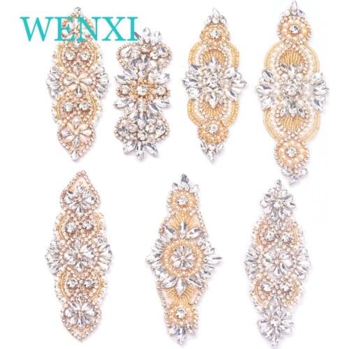 WENXI (5 PCS)Handmade Wedding Bridal Gold Rhinestone Appliques sewing on Bridal Accessory Garter Jewelry Wedding Dress Belt