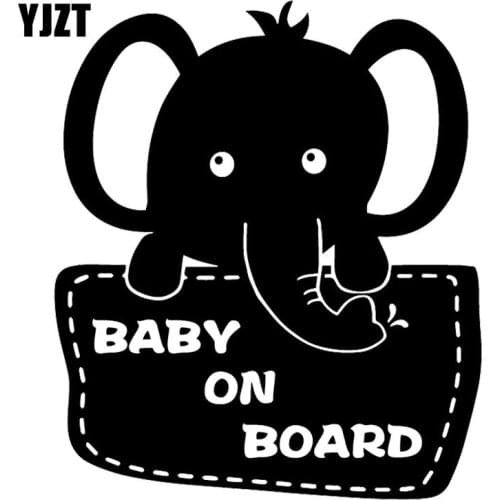 YJZT 14X16.4CM BABY ON BOARD Elephant Creative Cartoon Car Sticker Personality Decals Car Accessories C25-0269
