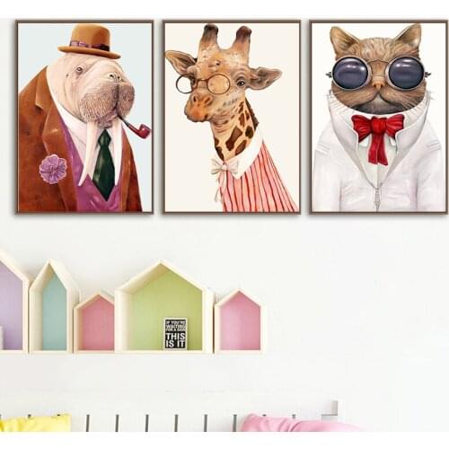 Funny Cute Cartoon Animal Decoration Picture Funny Dog Deer Kindergarten Wall Art Canvas Painting Wall Decoration