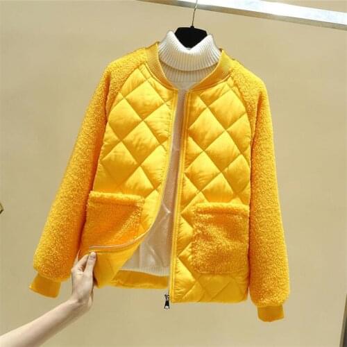 Femme Cotton Jacket New Korean Loose short Coat anti-lamb wool warm Outwear Rhombus face Women Oversized Lambswool Winter Coats