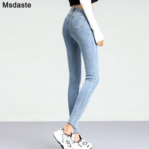 Women jeans bodycon stretchy gray blue female ankle-length denim pants cotton elastic skinny ladies vintage woman denim pants