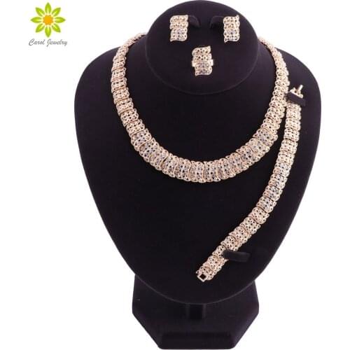 African Costume Jewelry Sets Gold Color Women Dubai Choker Necklace Earrings Set Party Wedding Accessories