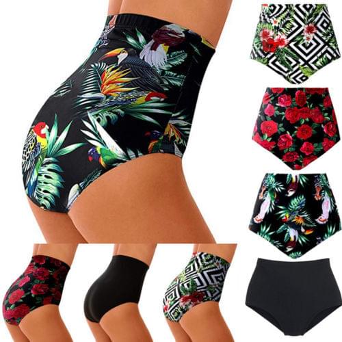 Womens High Waist Swimsuit Bikini Bottoms Tankini Bottom Swim Shorts Plus Size Floral Print Briefs