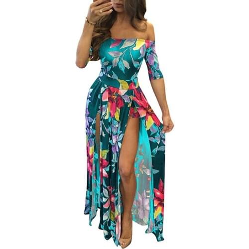 Gaoke Women Dresses Summer Ankle-Length Long Dress Female Floral Print High Slit Bohemian Maxi Dress Beachwear Lady Vestidos