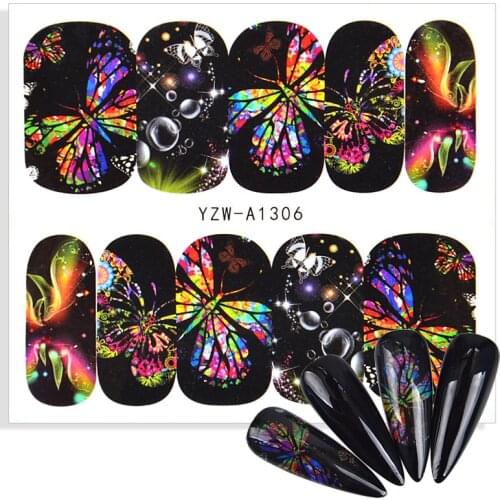 1 Sheet 3D Black Nail Sticker Beautiful Colorful Butterfly Water Transfer Decals Nail Art Slider Decoration Decals